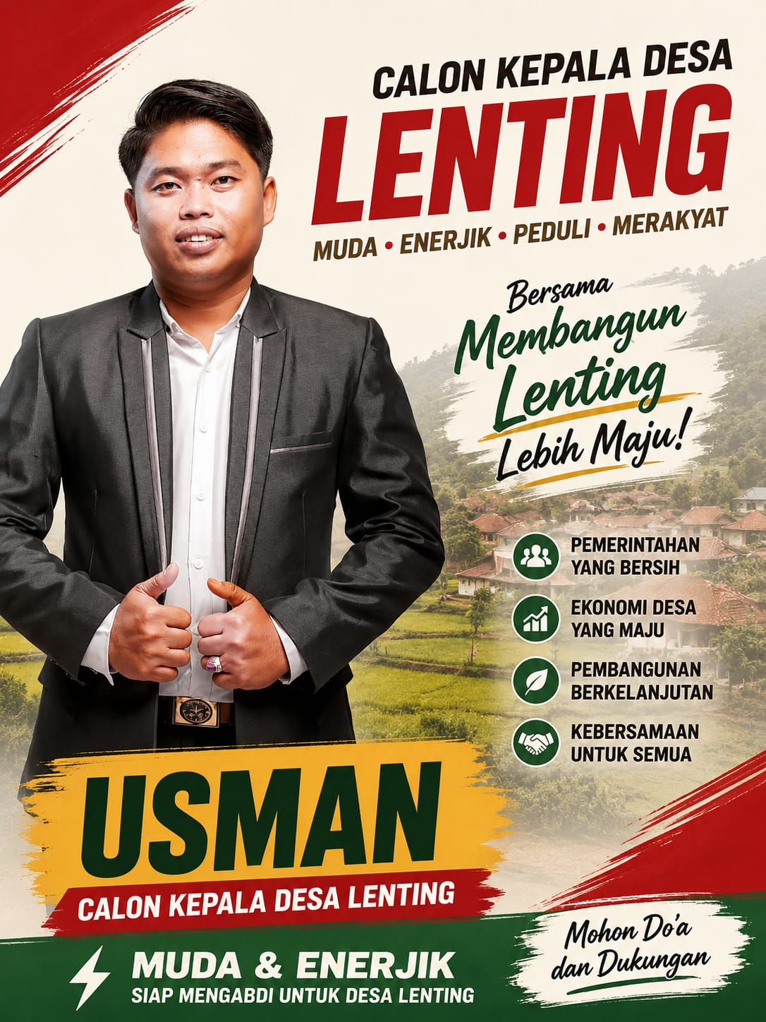 USMAN SIAP MAJU JADI CALON KEPALA DESA LENTING, FOKUS BANGUN PEMUDA DAN EKONOMI DESA
