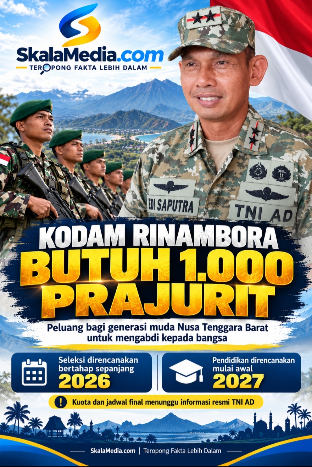 Rekrutmen TNI AD di NTB, Kodam Rinambora Targetkan Kebutuhan 1.000 Prajurit