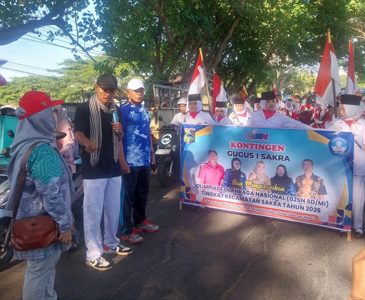 Kepala UPT Dikbud Kecamatan Sakra , Resmi Buka kegiatan 02SN , Iringan Pawai Drumband dam Gamelan Ramaikan Acara