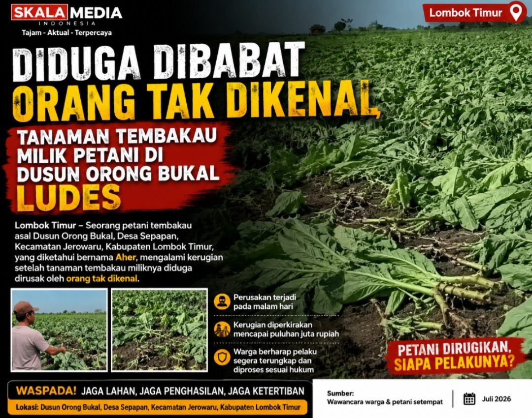 Diduga Dibabat Orang Tak Dikenal, Tanaman Tembakau Milik Petani di Dusun Orong Bukal Ludes