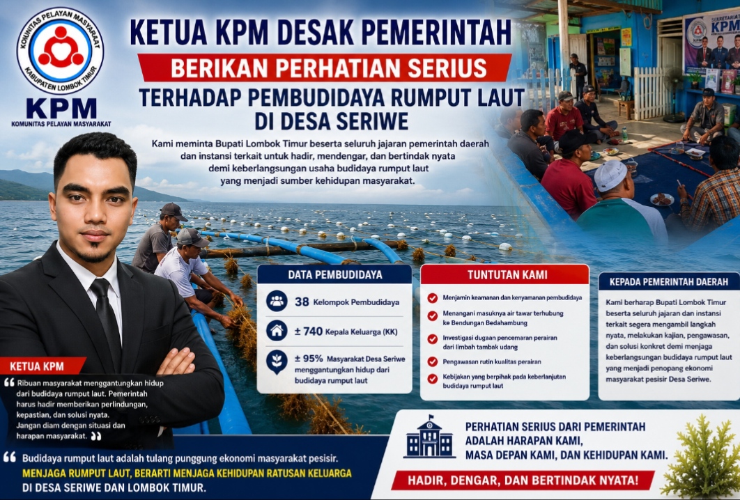 KPM Desak Bupati Lombok Timur Bertindak Nyata Lindungi Pembudidaya Rumput Laut di Desa Seriwe