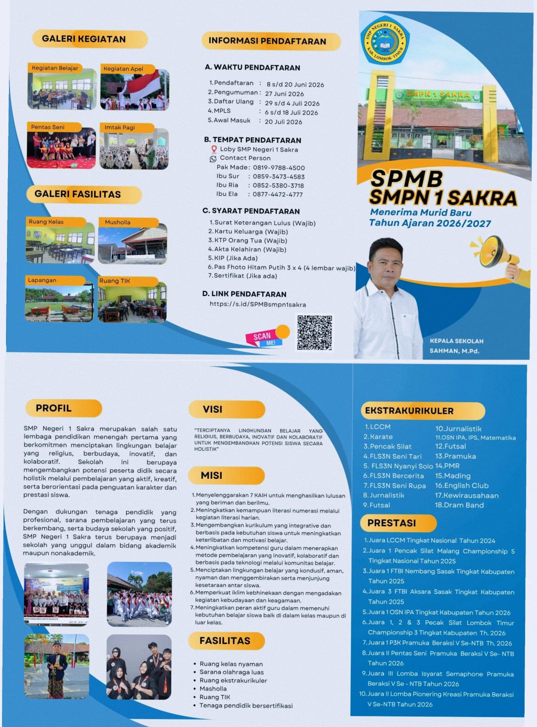 Komitmen Cetak Generasi Unggul dan Holistik, SMP Negeri 1 Sakra Buka Pendaftaran Murid Baru Tahun Ajaran 2026/2027