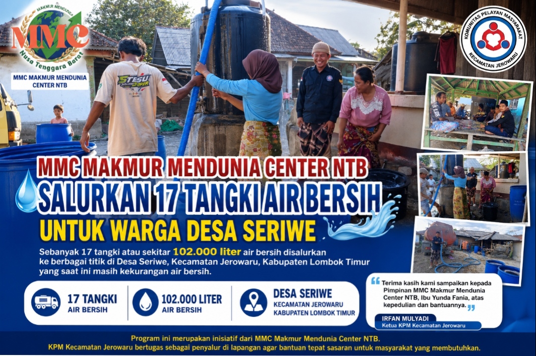 MMC Makmur Mendunia Center NTB Kembali Salurkan 102.000 Liter Air Bersih untuk Warga Desa Seriwe