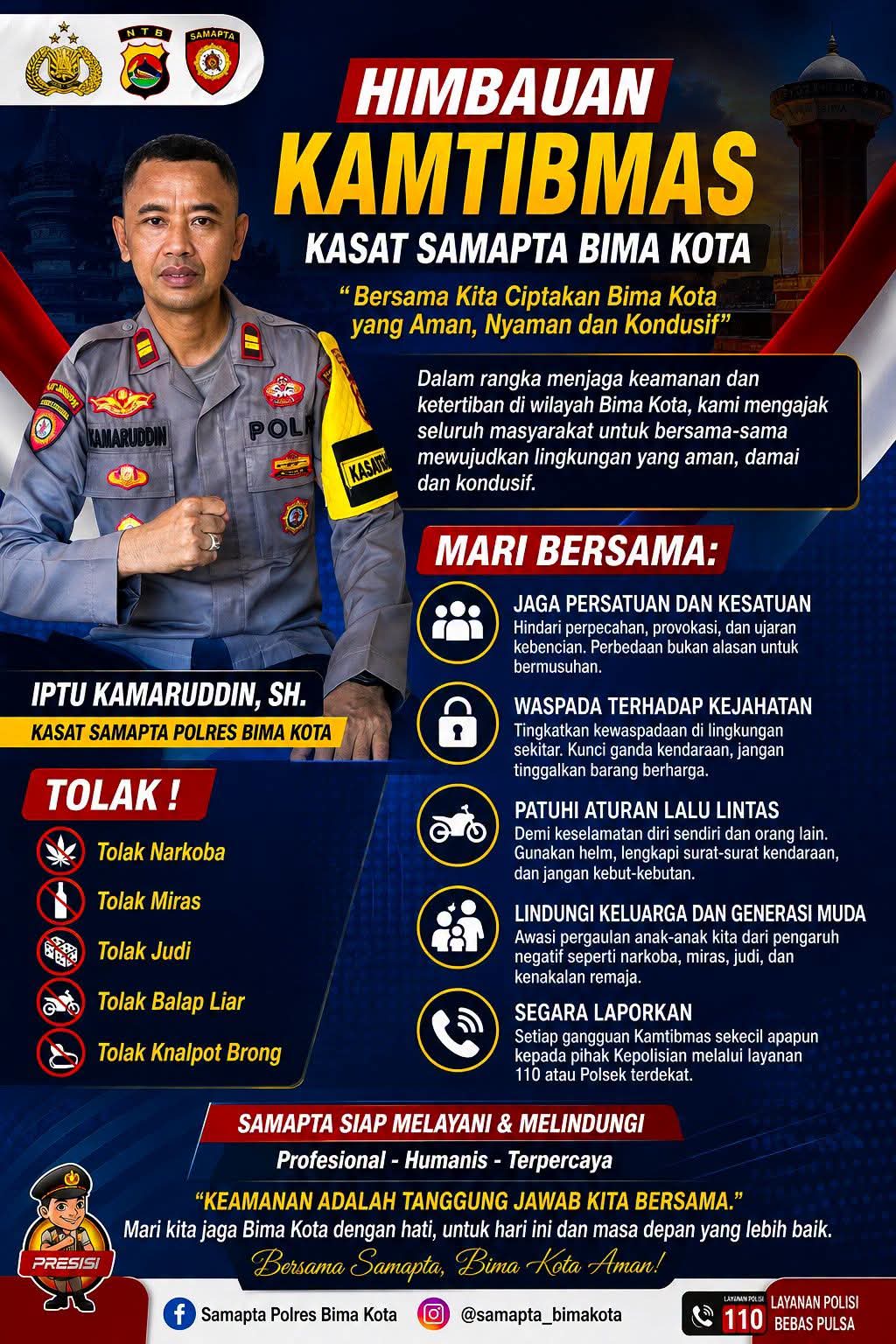 KASAT SAMAPTA POLRES BIMA KOTA AJAK WARGA BANGUN KAMTIBMAS   "POLISI DAN MASYARAKAT BERSINERGI CIPTAKAN BIMA KOTA YANG AMAN DAN NYAMAN